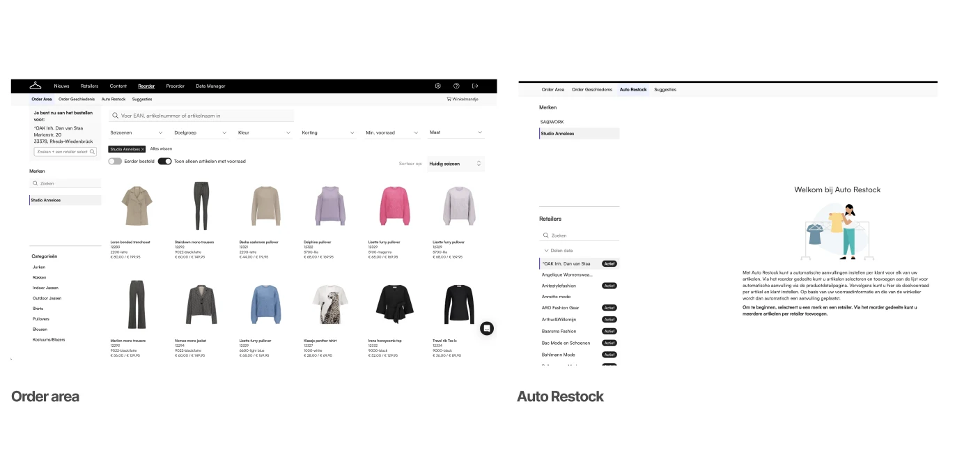 Order area and Auto Restock pages built to different rules