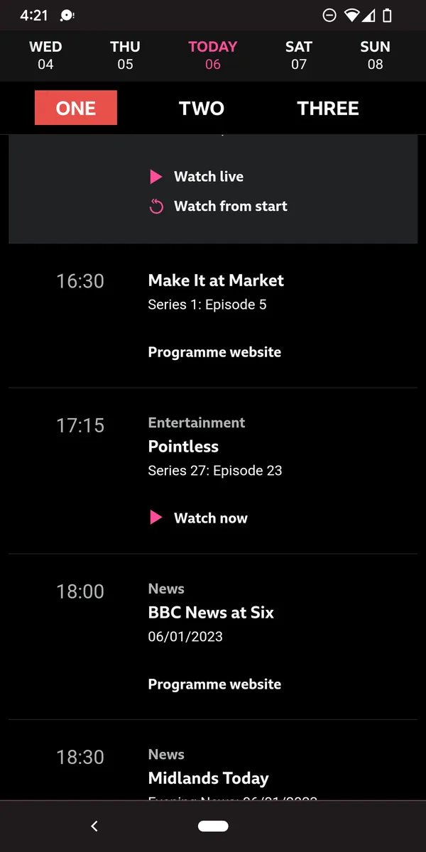 TV guide with a date strip