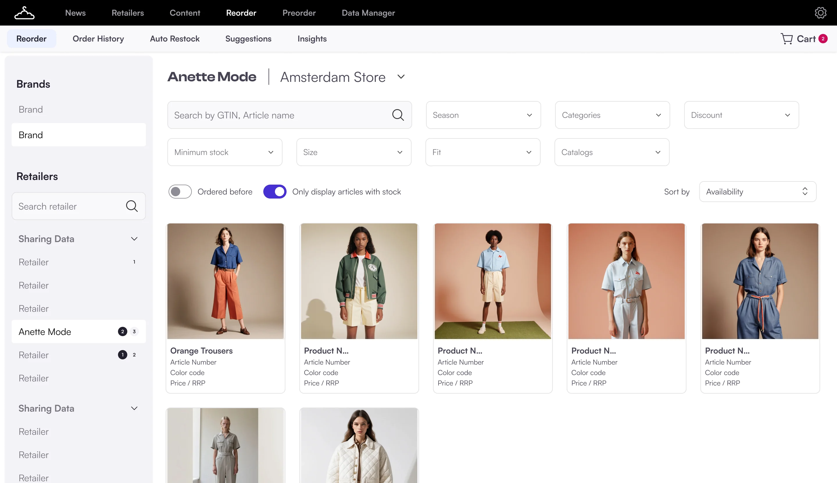 Reorder page built with the new Fashion Cloud design system