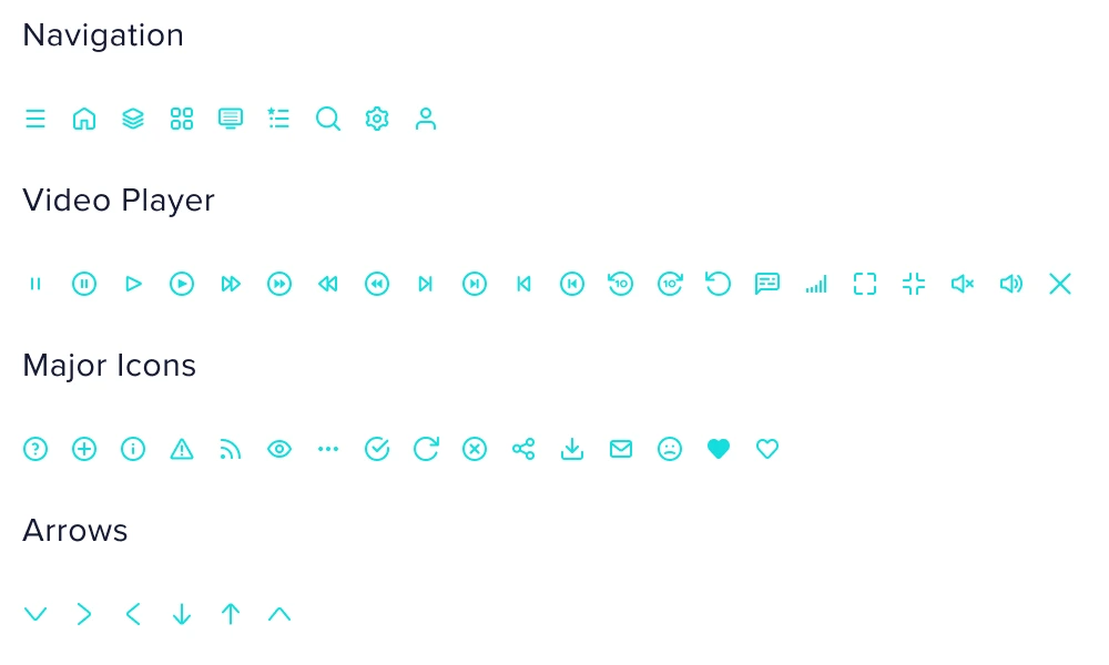 Navigation and video player icons from the UKTV Play style guide
