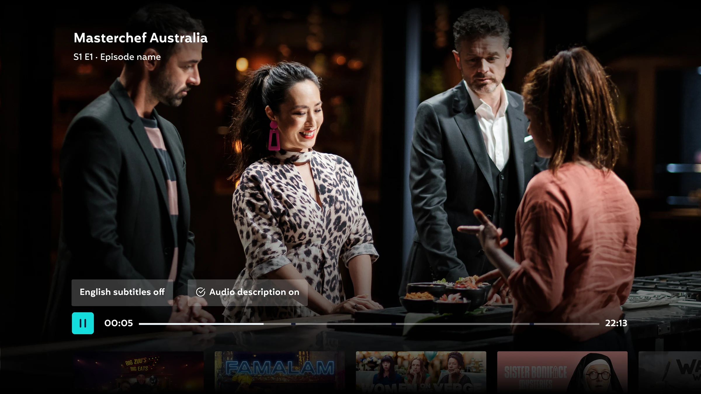 Player with subtitles and audio description controls